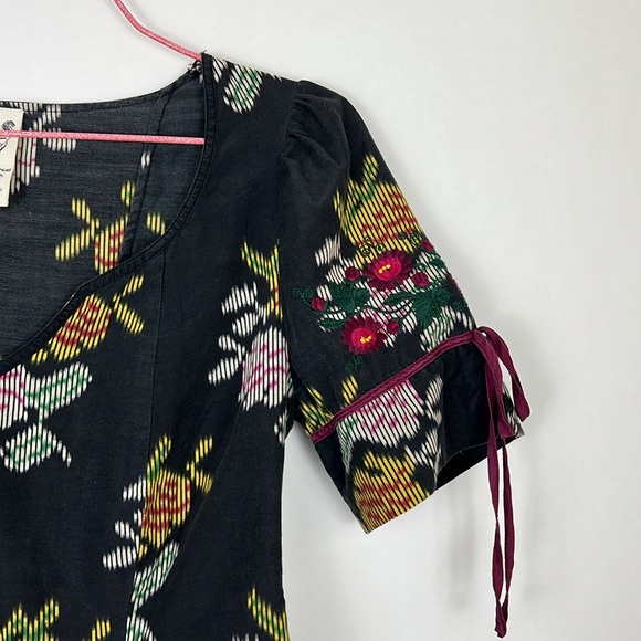 Anthropologie Floreat Black Floral Top Embroidered Sleeves Silk Blend Sz… - Picture 4 of 14